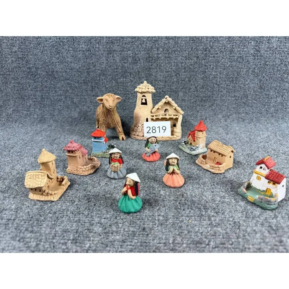 Vintage Handmade Clay Village Figurines Nativity Style Lot